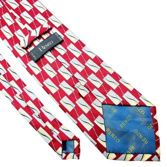 Renzo Polyester Tie Print Red Geometric - Picture 3 of 7
